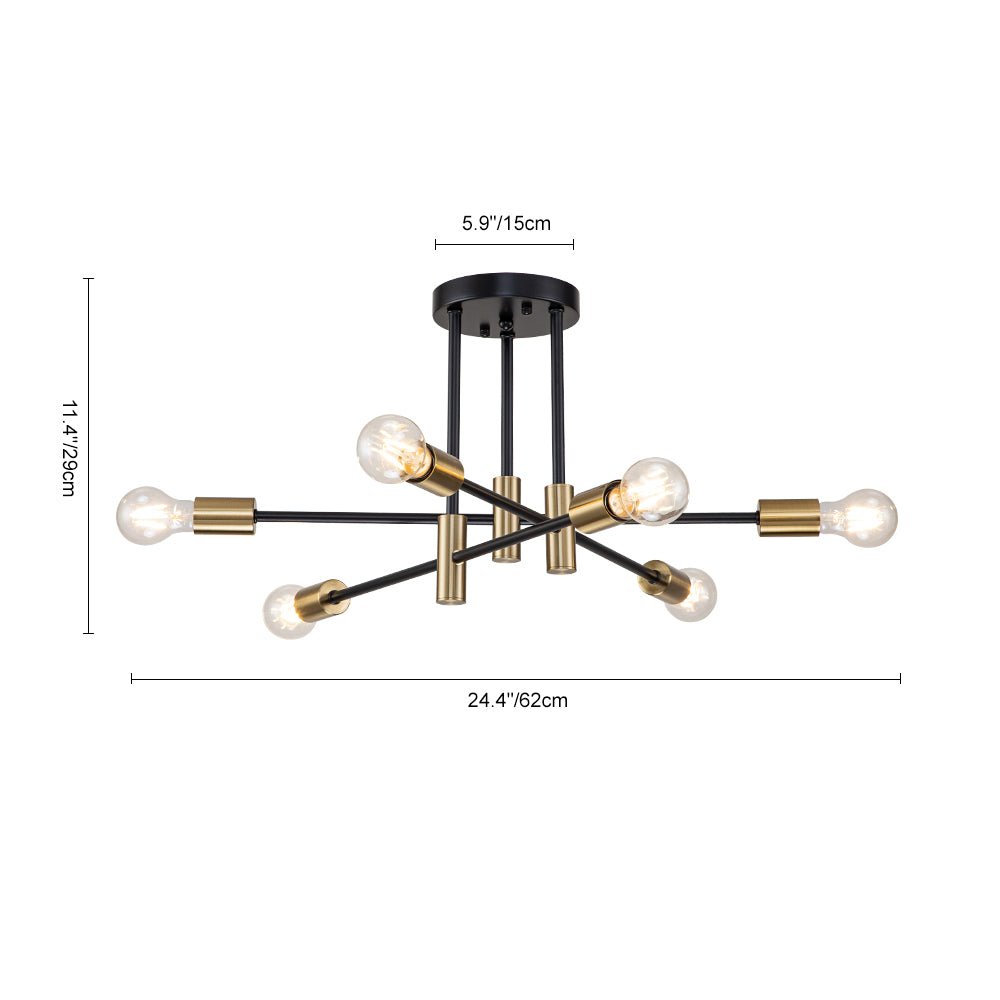 Semi-Flush Sputnik Ceiling Light with Adjustable Multi-Arm Design in Black Metal – Modern Ambient Fixture for Living Rooms, Dining Areas, Be