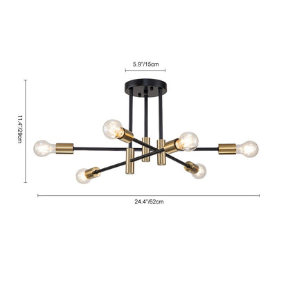 Semi-Flush Sputnik Ceiling Light with Adjustable Multi-Arm Design in Black Metal – Modern Ambient Fixture for Living Rooms, Dining Areas, Be