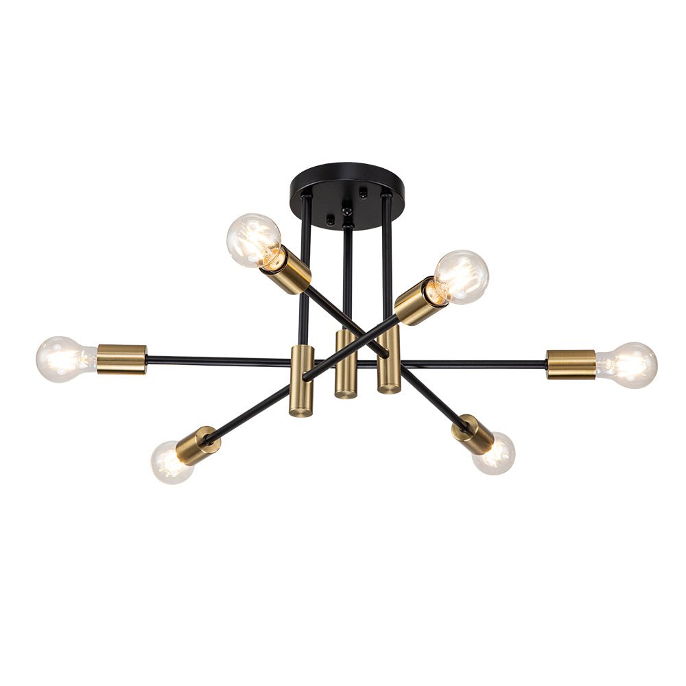 Semi-Flush Sputnik Ceiling Light with Adjustable Multi-Arm Design in Black Metal – Modern Ambient Fixture for Living Rooms, Dining Areas, Be