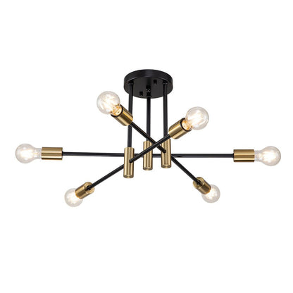 Semi-Flush Sputnik Ceiling Light with Adjustable Multi-Arm Design in Black Metal – Modern Ambient Fixture for Living Rooms, Dining Areas, Be