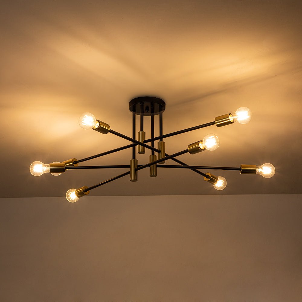 Semi-Flush Sputnik Ceiling Light with Adjustable Multi-Arm Design in Black Metal – Modern Ambient Fixture for Living Rooms, Dining Areas, Be