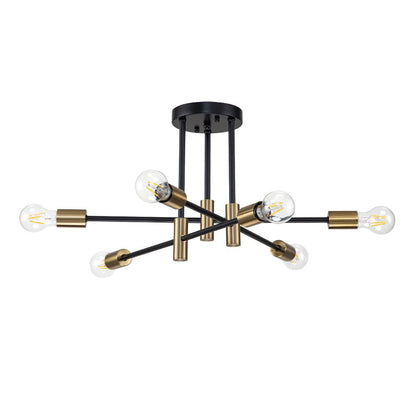 Semi-Flush Sputnik Ceiling Light with Adjustable Multi-Arm Design in Black Metal – Modern Ambient Fixture for Living Rooms, Dining Areas, Be