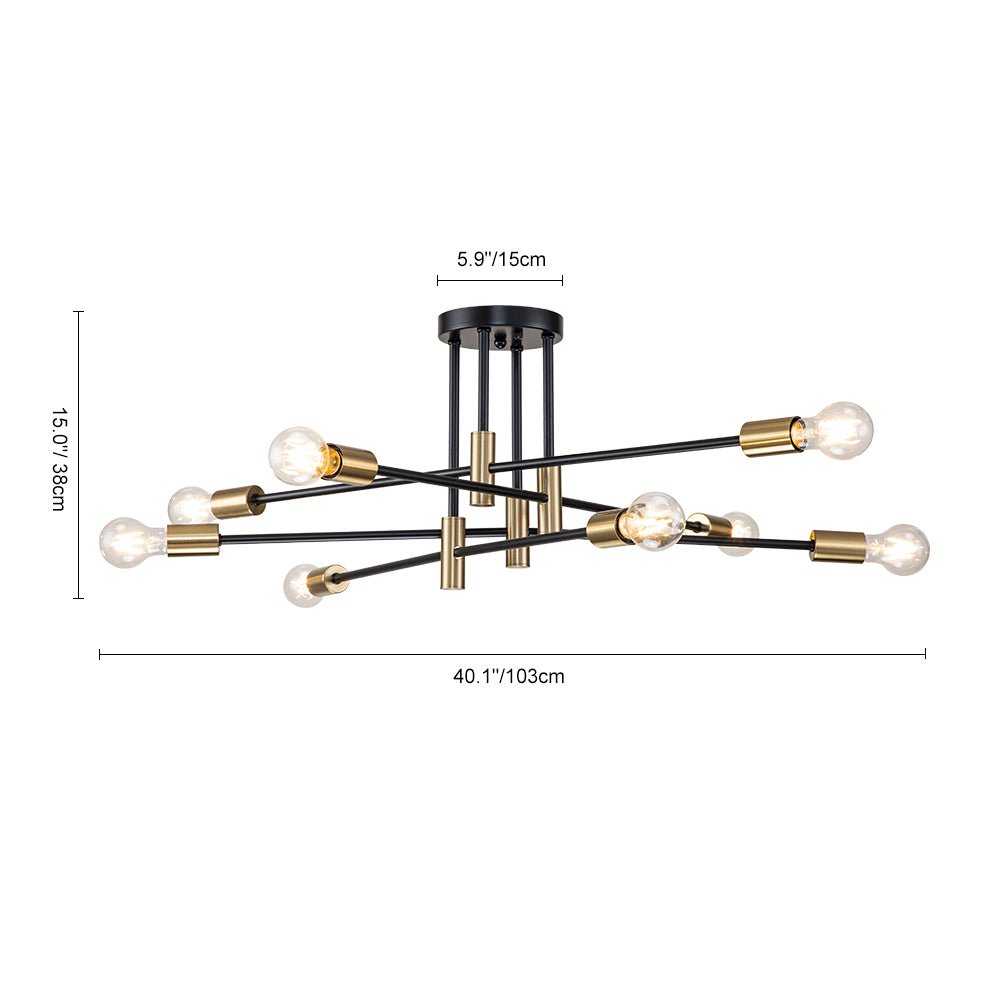 Semi-Flush Sputnik Ceiling Light with Adjustable Multi-Arm Design in Black Metal – Modern Ambient Fixture for Living Rooms, Dining Areas, Be