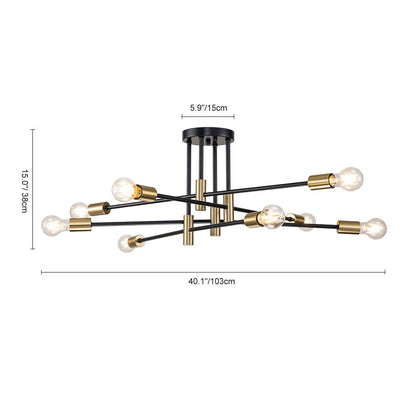 Semi-Flush Sputnik Ceiling Light with Adjustable Multi-Arm Design in Black Metal – Modern Ambient Fixture for Living Rooms, Dining Areas, Be