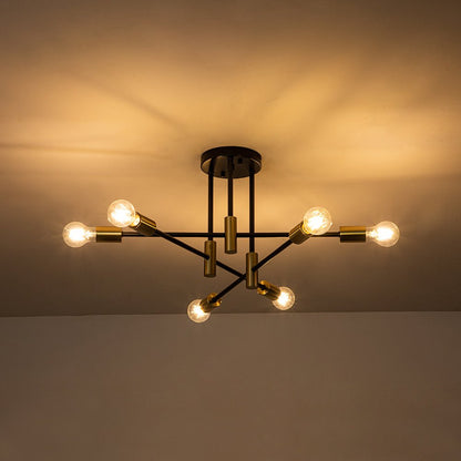 Semi-Flush Sputnik Ceiling Light with Adjustable Multi-Arm Design in Black Metal – Modern Ambient Fixture for Living Rooms, Dining Areas, Be