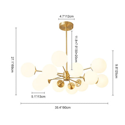 Multi-Globe Pendant Light with Adjustable Height 35 in Wide Opal Glass Ceiling Fixture for Dining Room Kitchen Island Living Room Dimmable H