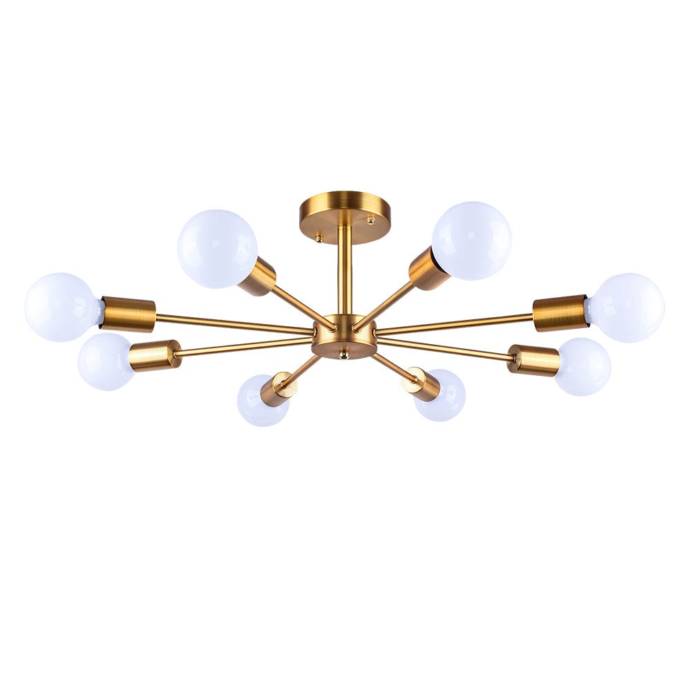 Eight-Arm Metal Pendant Light 24 in Black Brass Chrome Nickel Multi-Bulb Semi-Flush Fixture for Dining Room Kitchen Living Room Contemporary