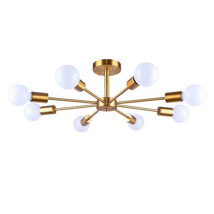 Eight-Arm Metal Pendant Light 24 in Black Brass Chrome Nickel Multi-Bulb Semi-Flush Fixture for Dining Room Kitchen Living Room Contemporary