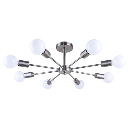 Eight-Arm Metal Pendant Light 24 in Black Brass Chrome Nickel Multi-Bulb Semi-Flush Fixture for Dining Room Kitchen Living Room Contemporary