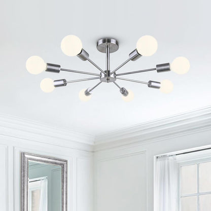 Eight-Arm Metal Pendant Light 24 in Black Brass Chrome Nickel Multi-Bulb Semi-Flush Fixture for Dining Room Kitchen Living Room Contemporary