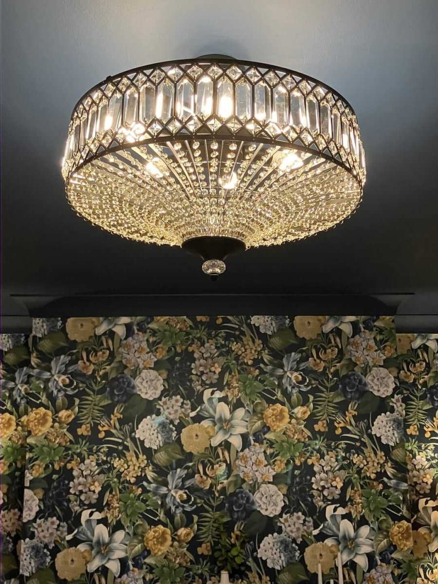 Sparkling Drum Flush Mount Light 20 in Round Crystal Ceiling Fixture Dimmable 6-Light for Bedroom Living Room