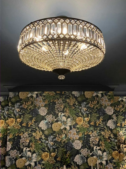 Sparkling Drum Flush Mount Light 20 in Round Crystal Ceiling Fixture Dimmable 6-Light for Bedroom Living Room