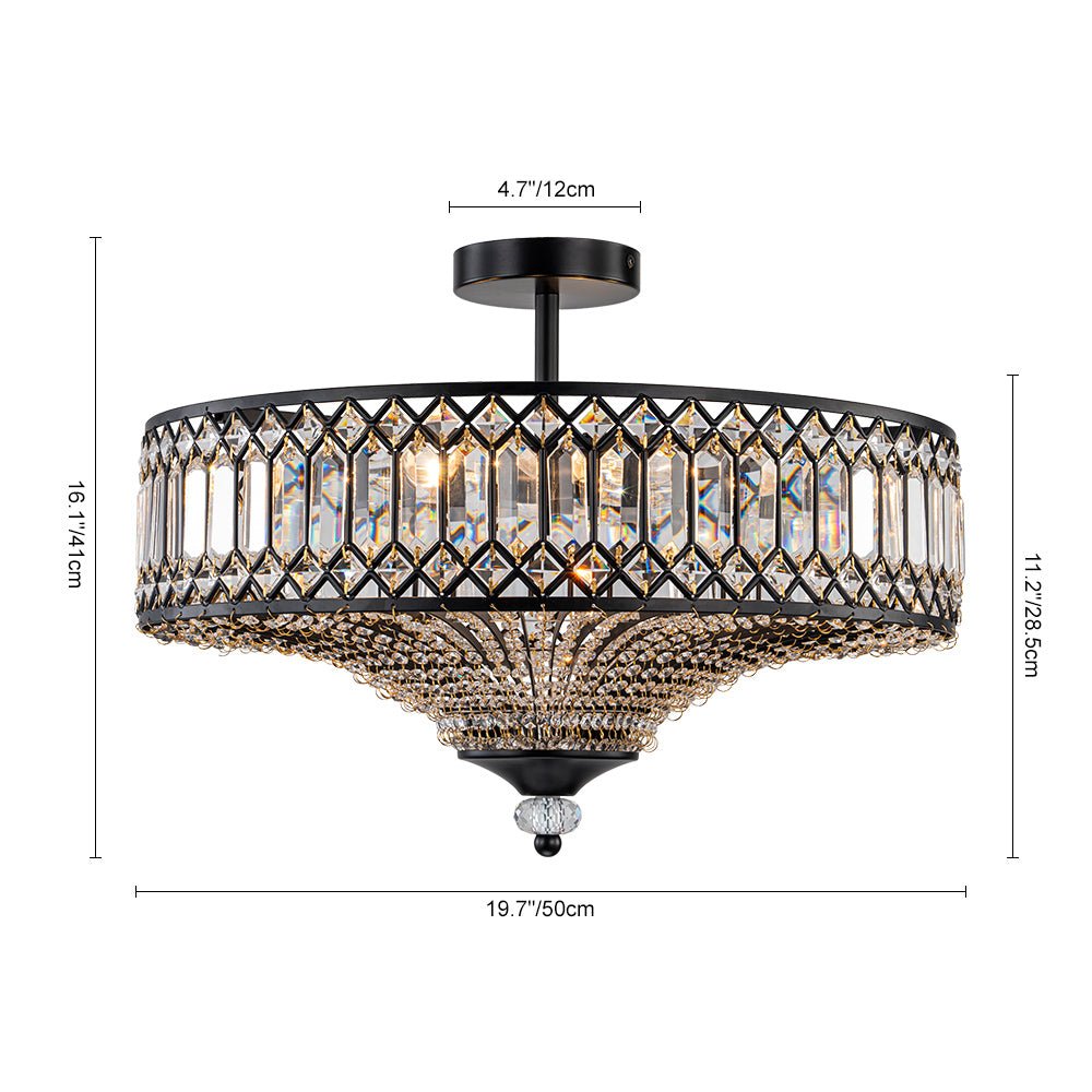 Sparkling Drum Flush Mount Light 20 in Round Crystal Ceiling Fixture Dimmable 6-Light for Bedroom Living Room
