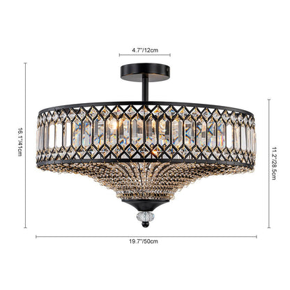 Sparkling Drum Flush Mount Light 20 in Round Crystal Ceiling Fixture Dimmable 6-Light for Bedroom Living Room