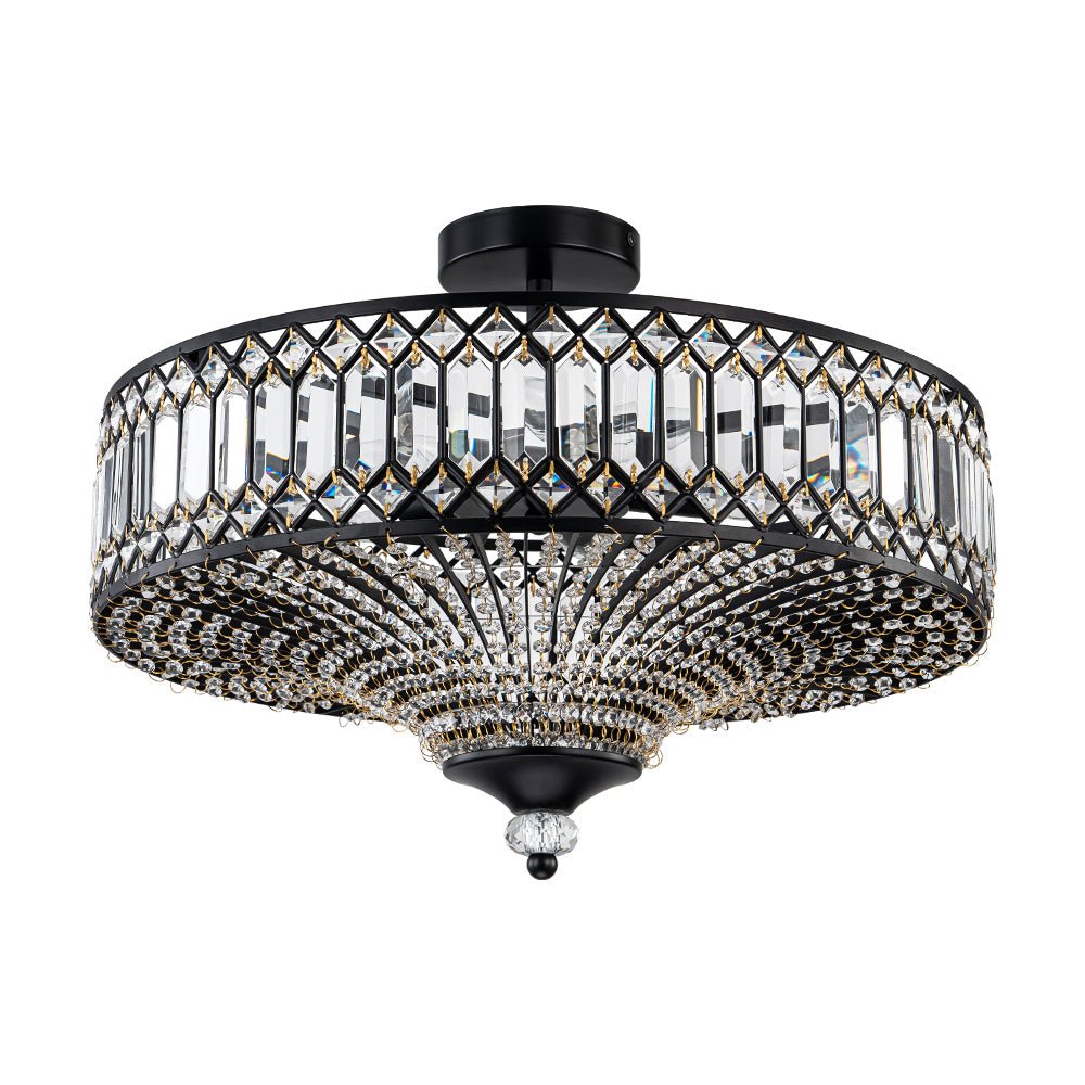Sparkling Drum Flush Mount Light 20 in Round Crystal Ceiling Fixture Dimmable 6-Light for Bedroom Living Room