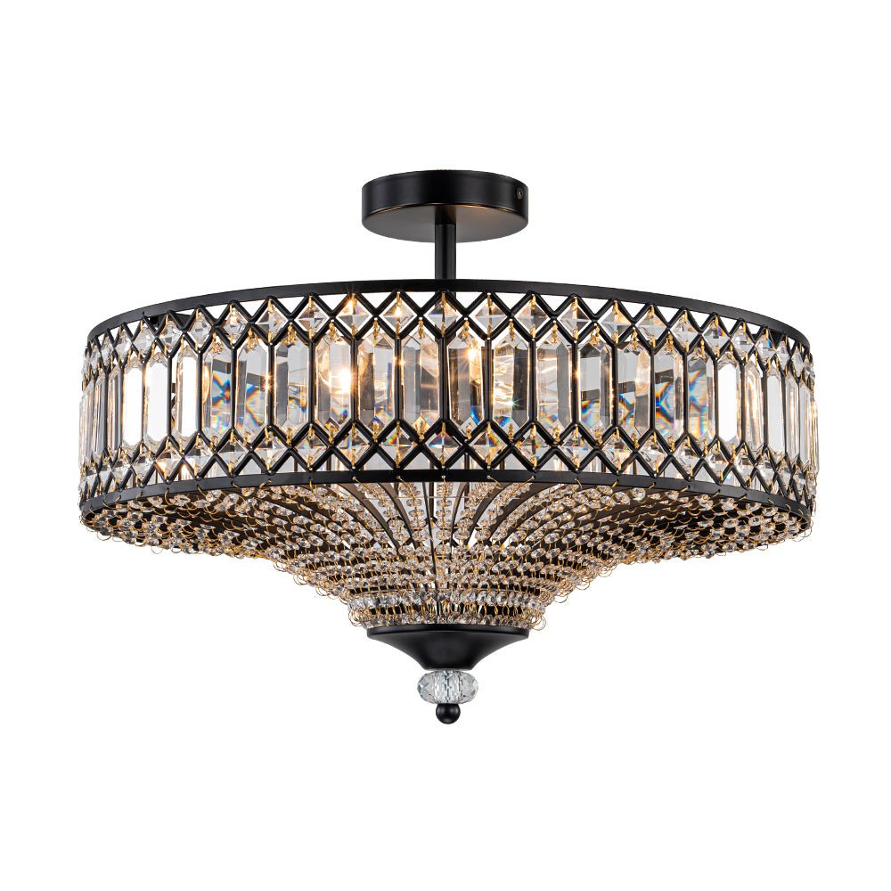 Sparkling Drum Flush Mount Light 20 in Round Crystal Ceiling Fixture Dimmable 6-Light for Bedroom Living Room