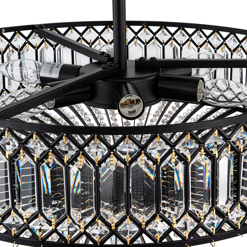 Sparkling Drum Flush Mount Light 20 in Round Crystal Ceiling Fixture Dimmable 6-Light for Bedroom Living Room