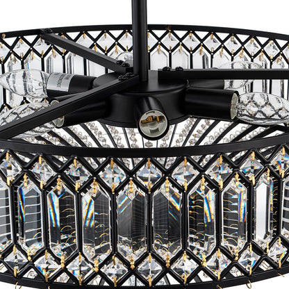 Sparkling Drum Flush Mount Light 20 in Round Crystal Ceiling Fixture Dimmable 6-Light for Bedroom Living Room