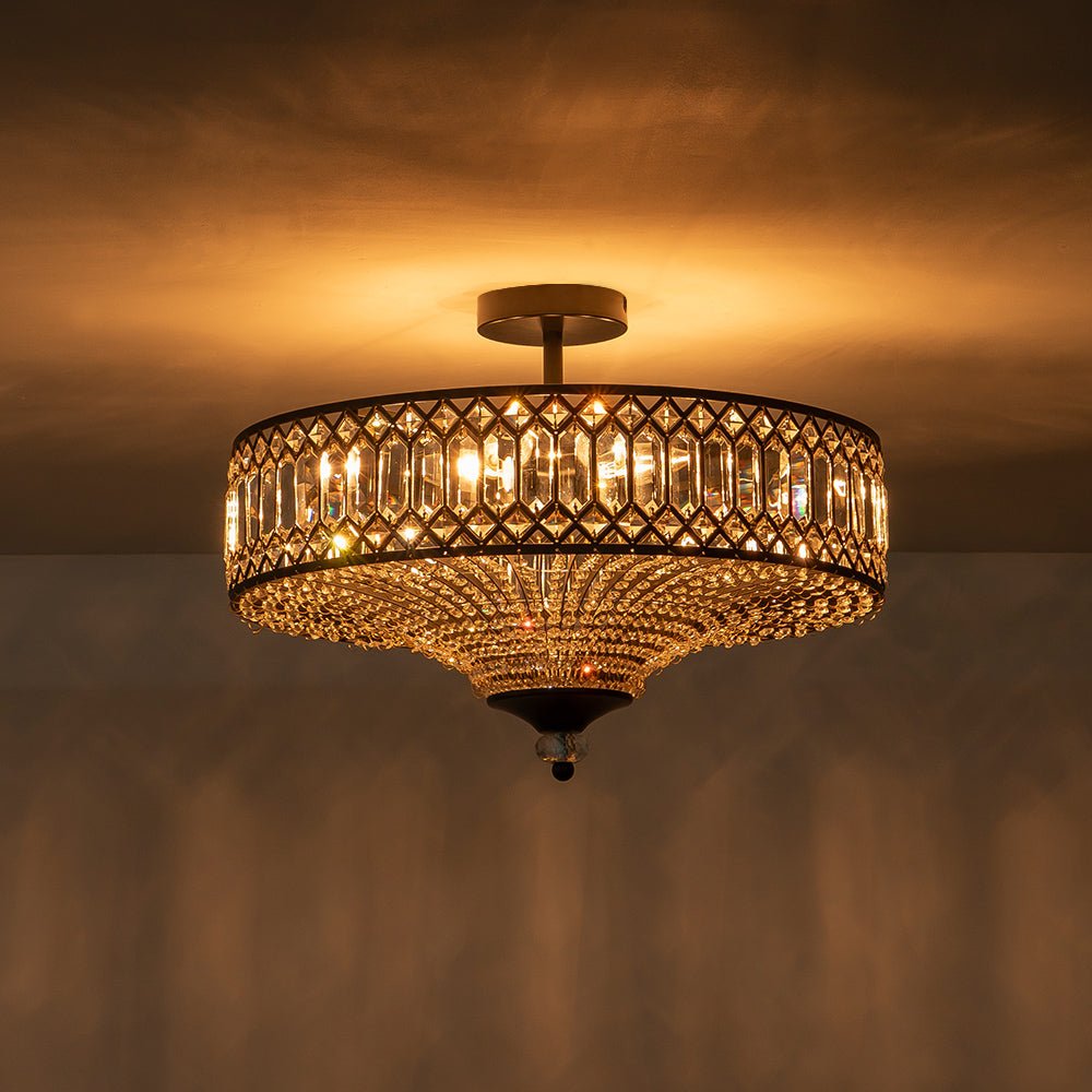 Sparkling Drum Flush Mount Light 20 in Round Crystal Ceiling Fixture Dimmable 6-Light for Bedroom Living Room