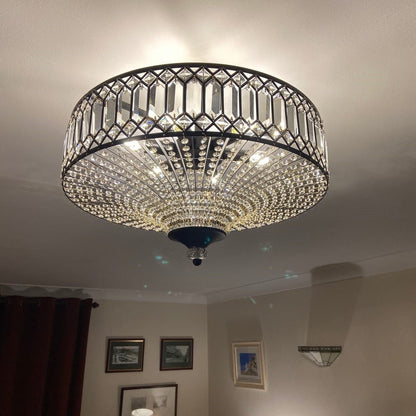 Sparkling Drum Flush Mount Light 20 in Round Crystal Ceiling Fixture Dimmable 6-Light for Bedroom Living Room
