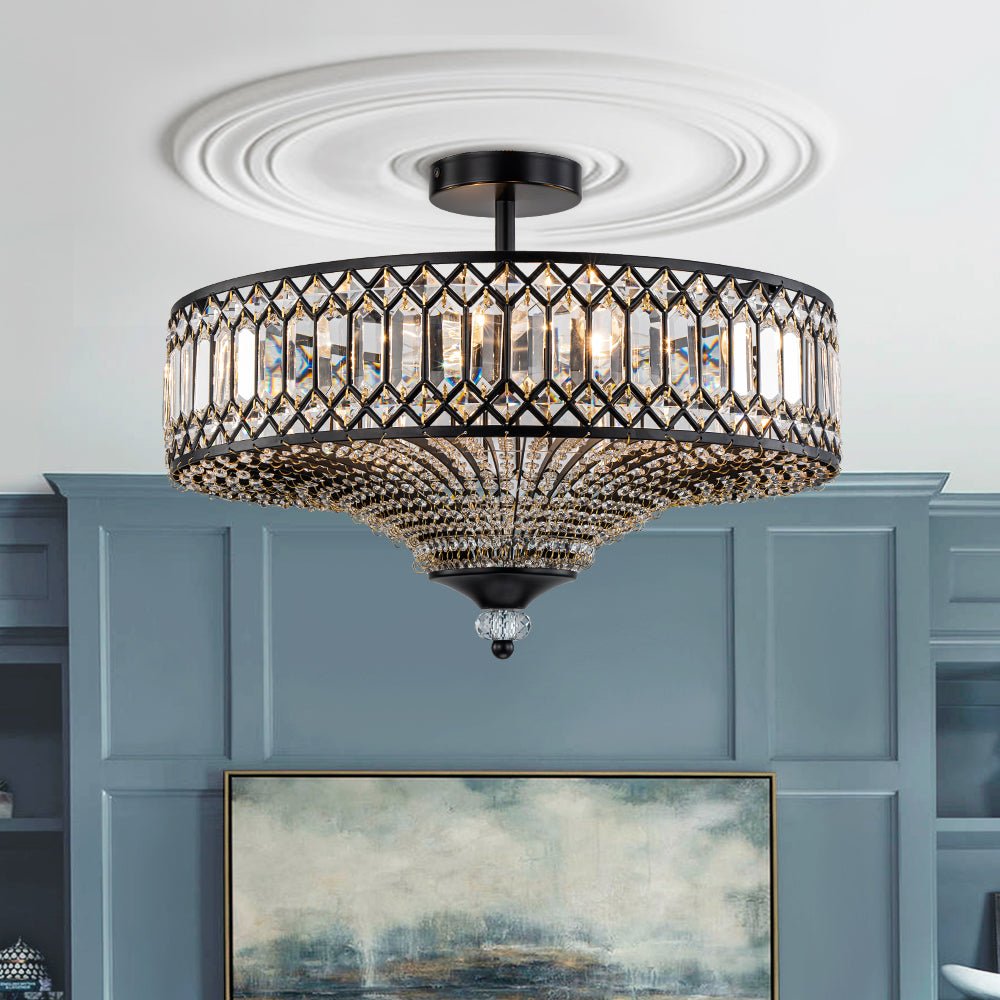 Sparkling Drum Flush Mount Light 20 in Round Crystal Ceiling Fixture Dimmable 6-Light for Bedroom Living Room