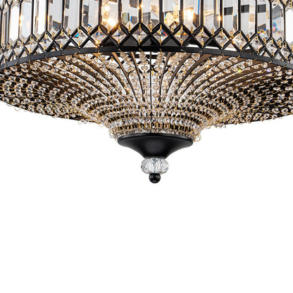 Sparkling Drum Flush Mount Light 20 in Round Crystal Ceiling Fixture Dimmable 6-Light for Bedroom Living Room