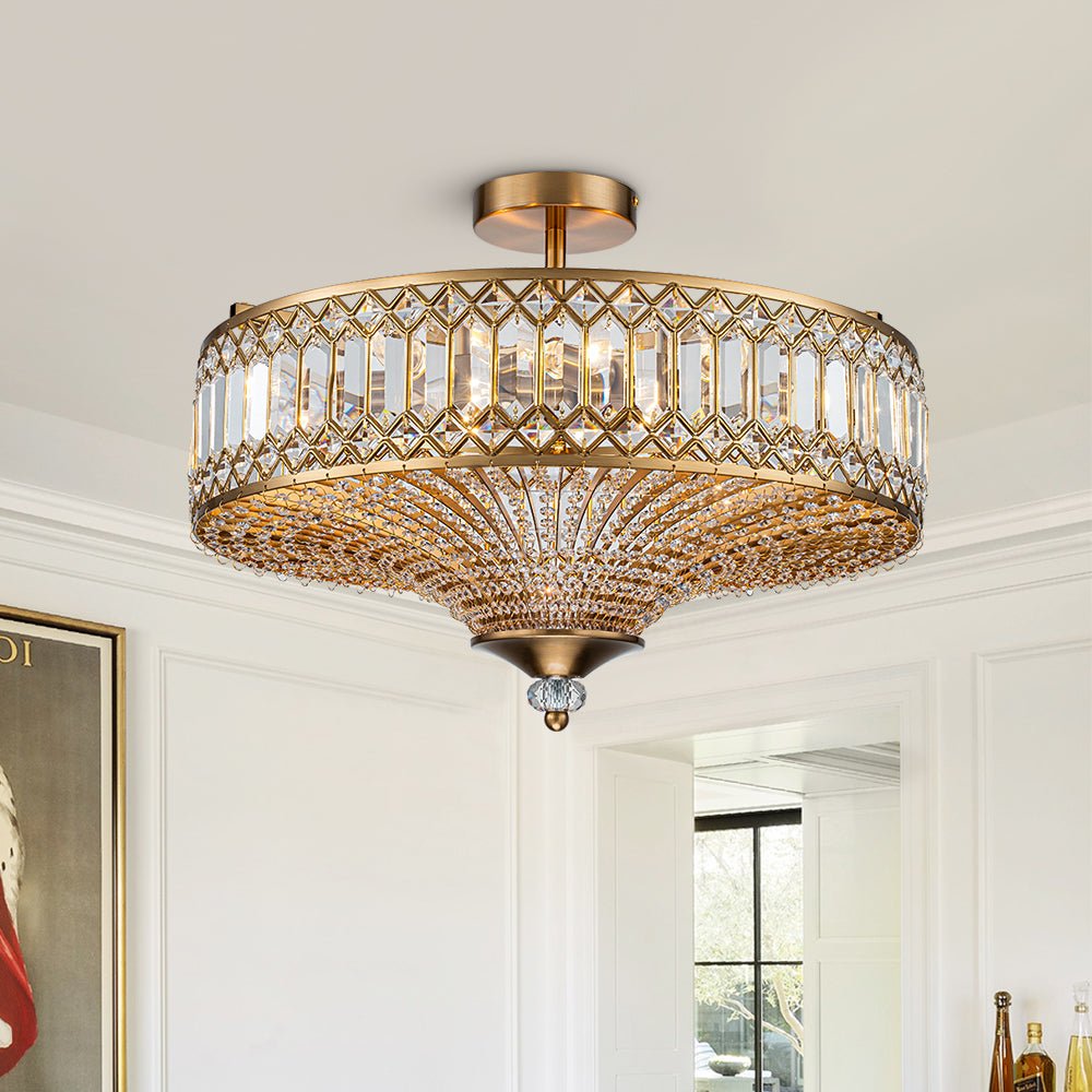 Sparkling Drum Flush Mount Light 20 in Round Crystal Ceiling Fixture Dimmable 6-Light for Bedroom Living Room
