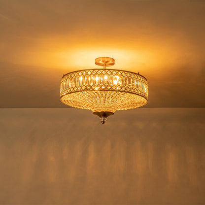 Sparkling Drum Flush Mount Light 20 in Round Crystal Ceiling Fixture Dimmable 6-Light for Bedroom Living Room
