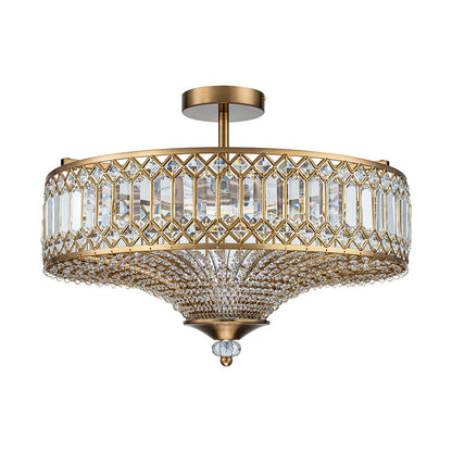 Sparkling Drum Flush Mount Light 20 in Round Crystal Ceiling Fixture Dimmable 6-Light for Bedroom Living Room