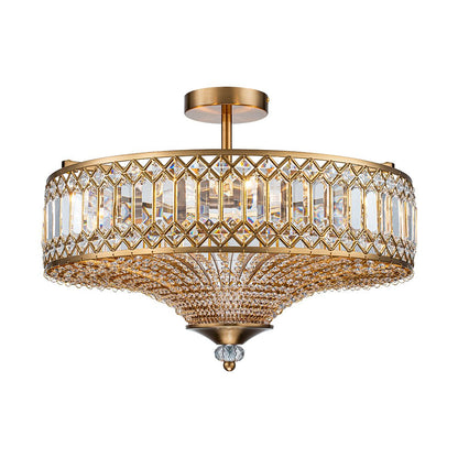 Sparkling Drum Flush Mount Light 20 in Round Crystal Ceiling Fixture Dimmable 6-Light for Bedroom Living Room