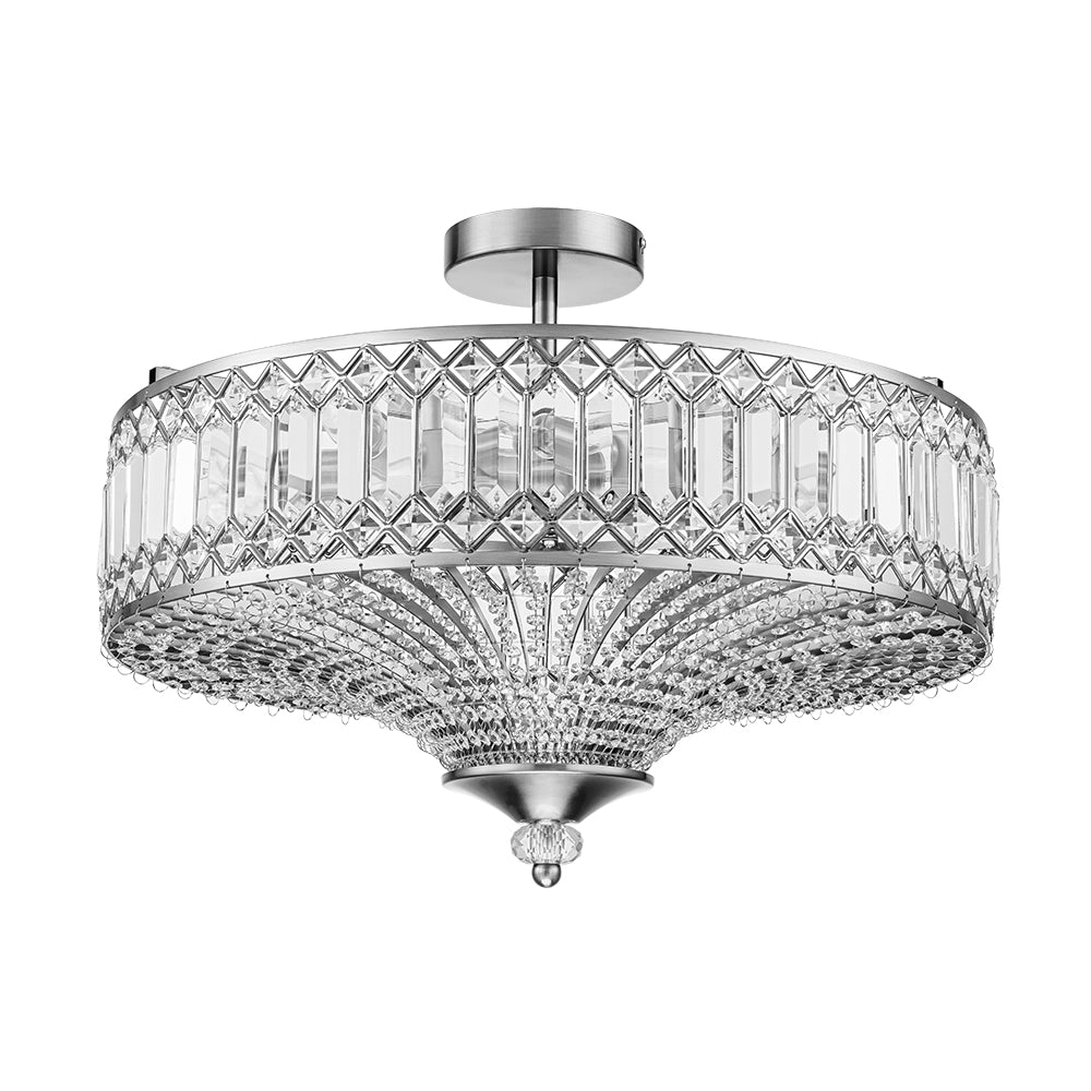 Sparkling Drum Flush Mount Light 20 in Round Crystal Ceiling Fixture Dimmable 6-Light for Bedroom Living Room