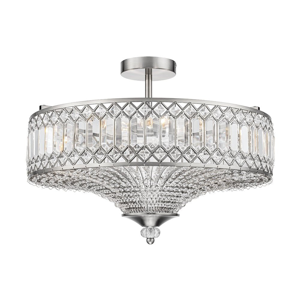 Sparkling Drum Flush Mount Light 20 in Round Crystal Ceiling Fixture Dimmable 6-Light for Bedroom Living Room