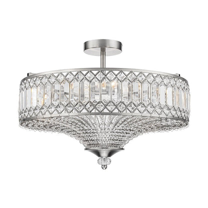Sparkling Drum Flush Mount Light 20 in Round Crystal Ceiling Fixture Dimmable 6-Light for Bedroom Living Room