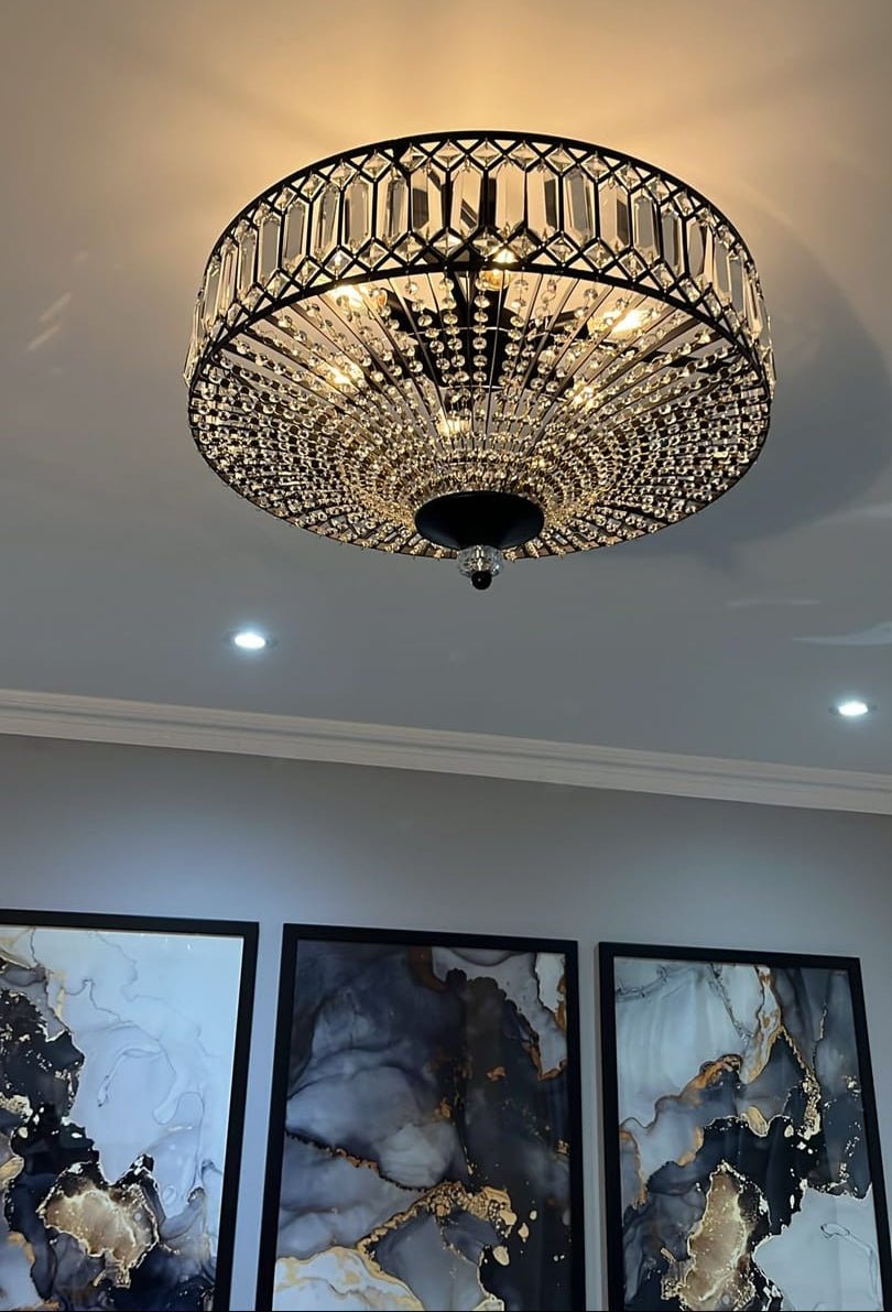 Sparkling Drum Flush Mount Light 20 in Round Crystal Ceiling Fixture Dimmable 6-Light for Bedroom Living Room