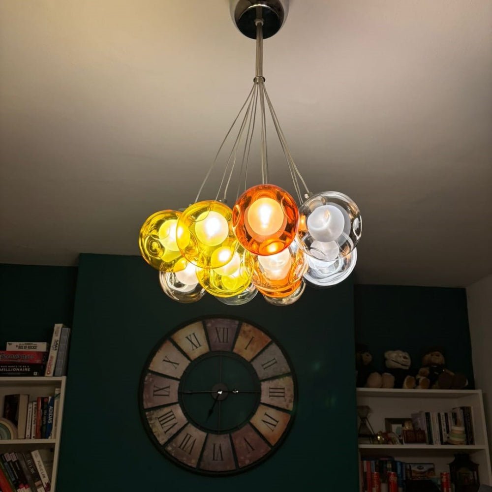 Multicolor Glass Globe Chandelier 20 Inch Cluster Adjustable Height Ceiling Light for Kitchen Dining Room Living Room Statement Lighting Fix