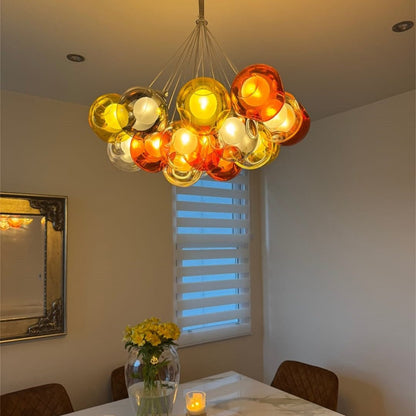 Multicolor Glass Globe Chandelier 20 Inch Cluster Adjustable Height Ceiling Light for Kitchen Dining Room Living Room Statement Lighting Fix