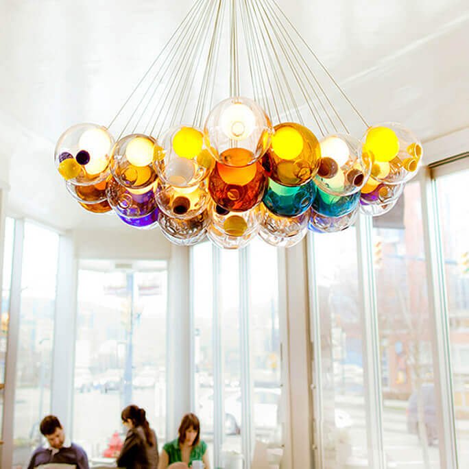 Multicolor Glass Globe Chandelier 20 Inch Cluster Adjustable Height Ceiling Light for Kitchen Dining Room Living Room Statement Lighting Fix
