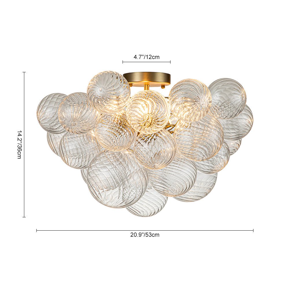 Three-Globe Semi-Flush Mount Light Fixture 21 in Textured Glass Spheres for Bathroom Bedroom Living Room Ambient Overhead Lighting E14 Socke