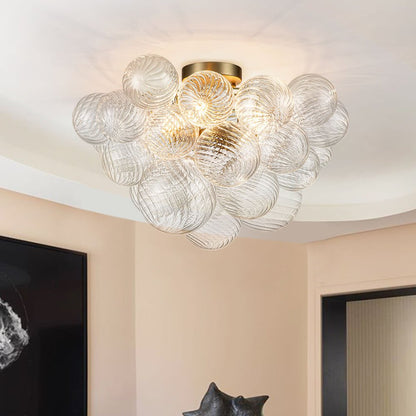 Three-Globe Semi-Flush Mount Light Fixture 21 in Textured Glass Spheres for Bathroom Bedroom Living Room Ambient Overhead Lighting E14 Socke