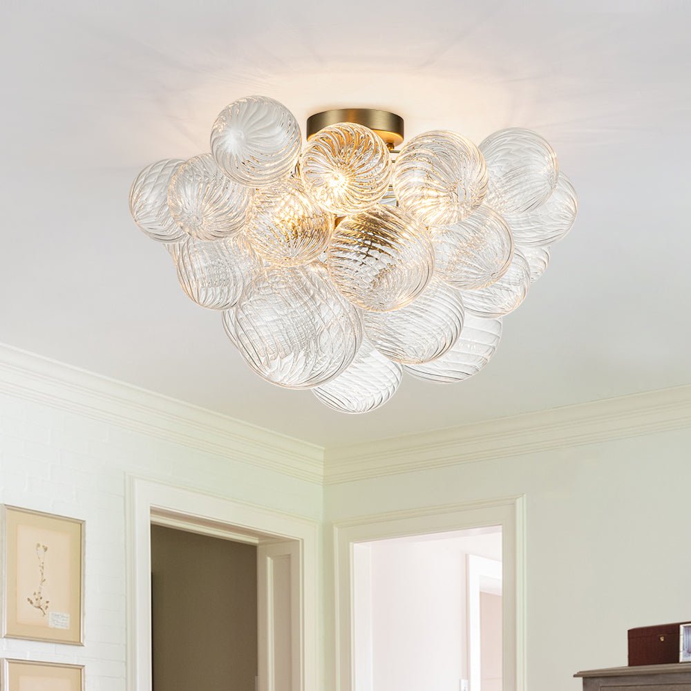 Three-Globe Semi-Flush Mount Light Fixture 21 in Textured Glass Spheres for Bathroom Bedroom Living Room Ambient Overhead Lighting E14 Socke