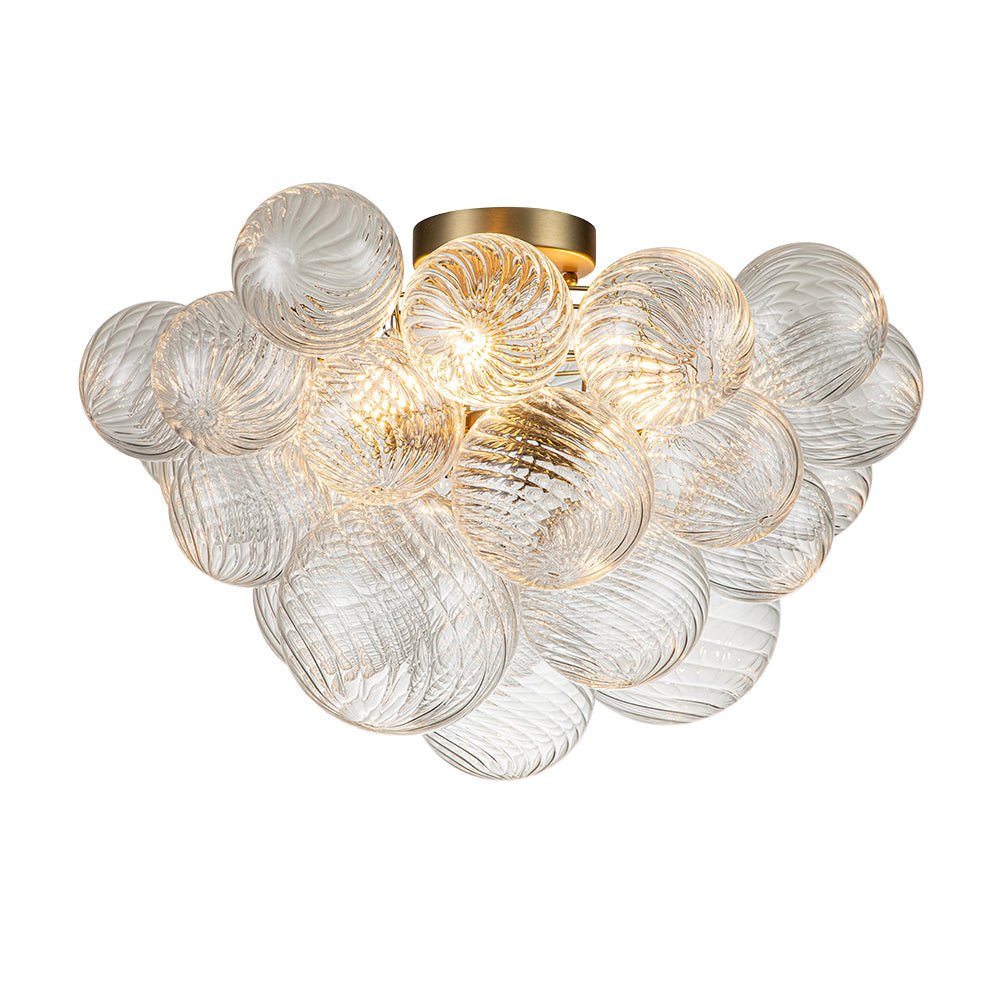 Three-Globe Semi-Flush Mount Light Fixture 21 in Textured Glass Spheres for Bathroom Bedroom Living Room Ambient Overhead Lighting E14 Socke