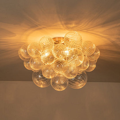 Three-Globe Semi-Flush Mount Light Fixture 21 in Textured Glass Spheres for Bathroom Bedroom Living Room Ambient Overhead Lighting E14 Socke