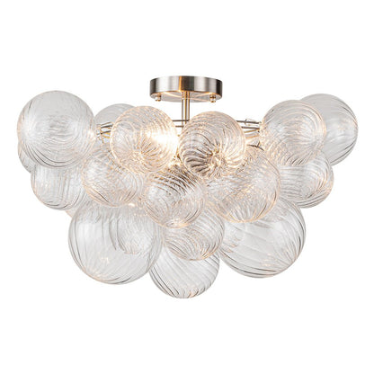 Three-Globe Semi-Flush Mount Light Fixture 21 in Textured Glass Spheres for Bathroom Bedroom Living Room Ambient Overhead Lighting E14 Socke