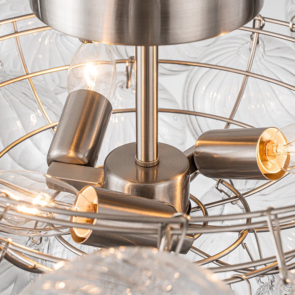 Three-Globe Semi-Flush Mount Light Fixture 21 in Textured Glass Spheres for Bathroom Bedroom Living Room Ambient Overhead Lighting E14 Socke