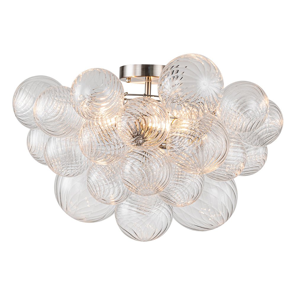 Three-Globe Semi-Flush Mount Light Fixture 21 in Textured Glass Spheres for Bathroom Bedroom Living Room Ambient Overhead Lighting E14 Socke