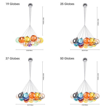 Multicolor Glass Globe Chandelier 20 Inch Cluster Adjustable Height Ceiling Light for Kitchen Dining Room Living Room Statement Lighting Fix