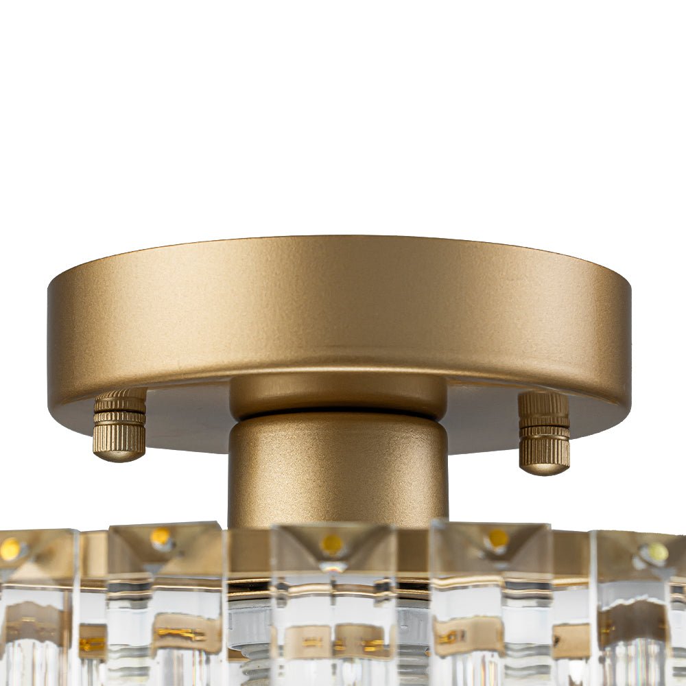 Flush Mount Crystal Fixture with Brass Tone – Dimmable Overhead Light for Entryways, Compact Rooms & Hallways – 10.6 in × 8.3 in Drum Design