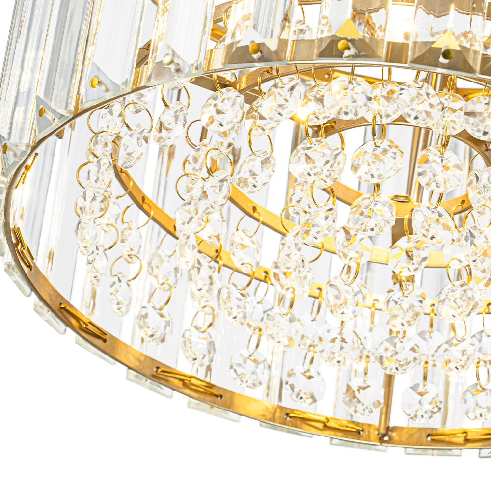 Flush Mount Crystal Fixture with Brass Tone – Dimmable Overhead Light for Entryways, Compact Rooms & Hallways – 10.6 in × 8.3 in Drum Design