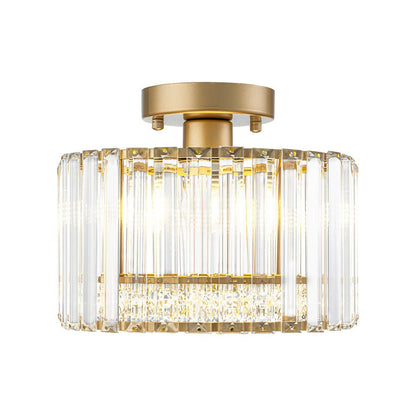 Flush Mount Crystal Fixture with Brass Tone – Dimmable Overhead Light for Entryways, Compact Rooms & Hallways – 10.6 in × 8.3 in Drum Design