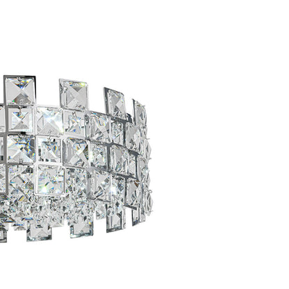 Semi-Flush Crystal Drum Light 15 Inch Dimmable Chrome Brass Metal Glass for Bedroom Living Room Dining Room Hallway Entry Foyer Modern Glam